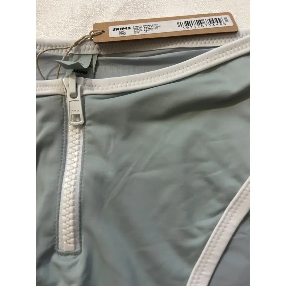 Skims NWT Sporty Zippper Swim Dipped Tanga Bottom Pacific Size 4X